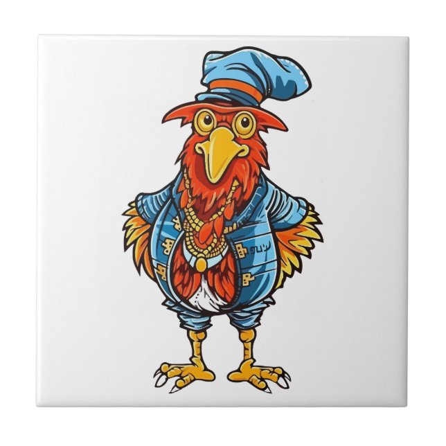 Funny Bossy Cartoon Rooster Tile (Front)