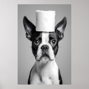 Funny Boston Terrier Bathroom Print, Toilet Paper Poster