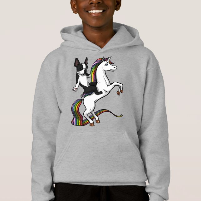 Funny Boston Terrier Chien équitation Unicorn (Devant)