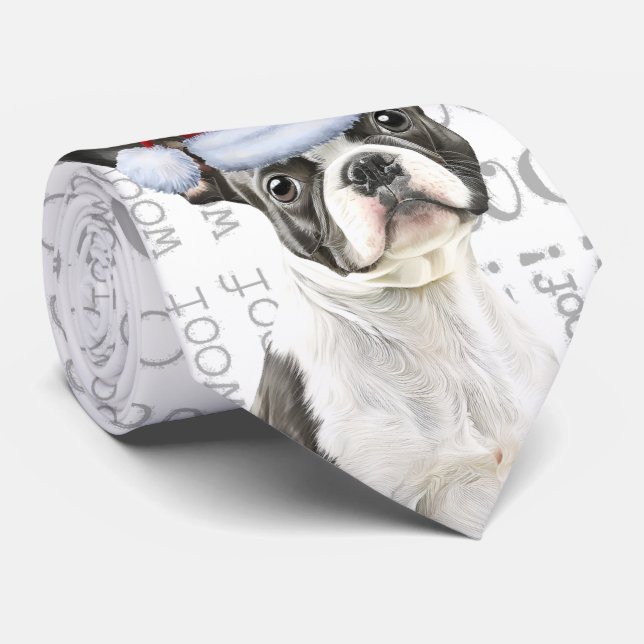 Funny Boston Terrier Christmas Dog Lover Tie (Rolled)