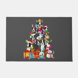 Funny Boston Terrier Christmas Tree Lights Puppy Doormat