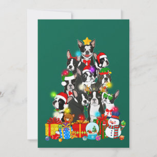 Funny Boston Terrier Christmas Tree Lights Puppy Invitation