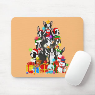 Funny Boston Terrier Christmas Tree Lights Puppy Mouse Pad
