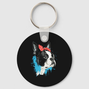 Funny boston terrier design for dog lovers keychain