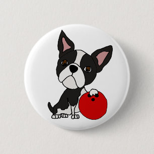 Funny Boston Terrier Dog Bowling 2 Inch Round Button
