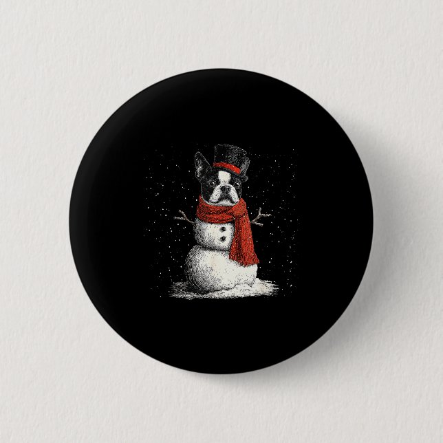 Funny Boston Terrier Dog Christmas Snowman Xmas Pa 2 Inch Round Button (Front)
