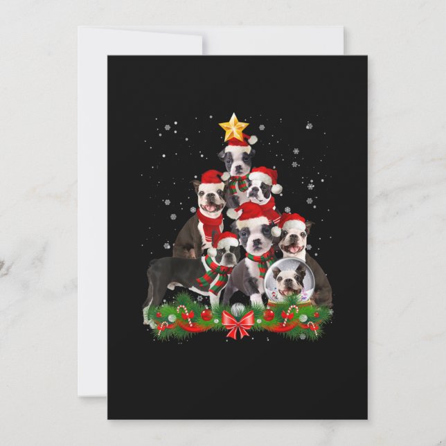 Funny Boston Terrier Dog Christmas Tree Gift Announcement (Front)
