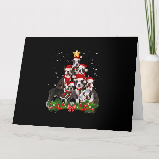 Funny Boston Terrier Dog Christmas Tree Gift Card (Front)