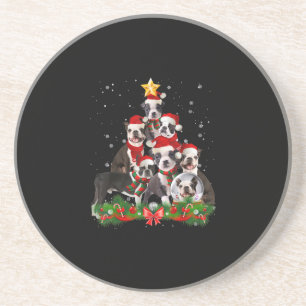 Funny Boston Terrier Dog Christmas Tree Gift Coaster