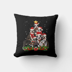 Funny Boston Terrier Dog Christmas Tree Gift Throw Pillow