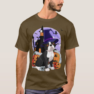 Funny Boston Terrier Dog Halloween Witch Pumpkin T-Shirt