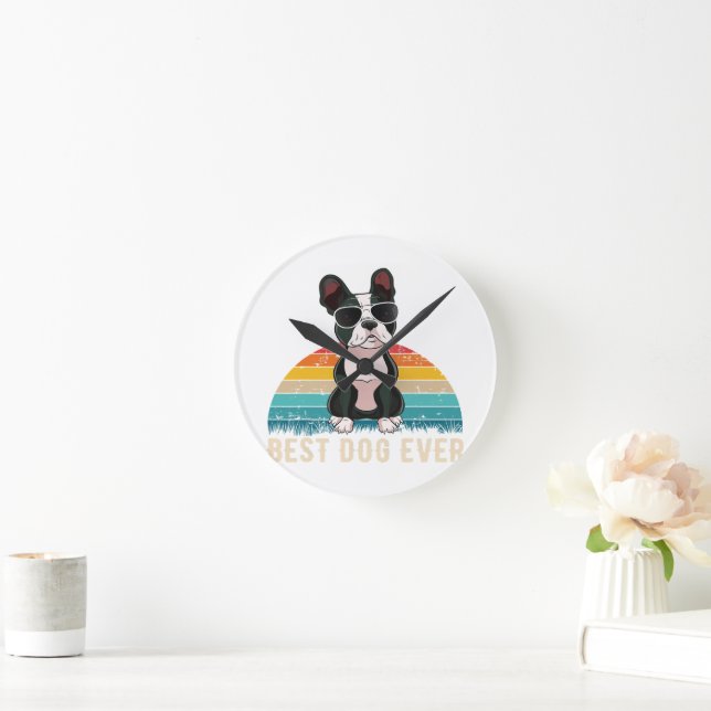 Funny Boston Terrier Gift For Pet Lover Round Clock (Home)