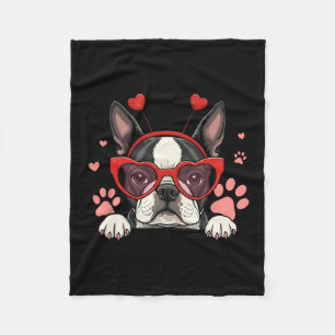 Funny Boston Terrier Heart Headnd Valentine Womens Fleece Blanket