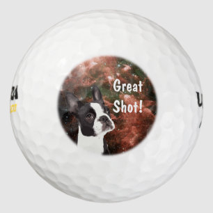 Funny Boston Terrier in Space Golf Ball
