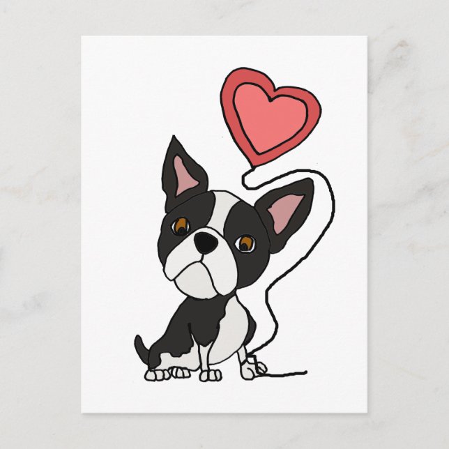 Funny Boston Terrier Love Cartoon Postcard (Front)