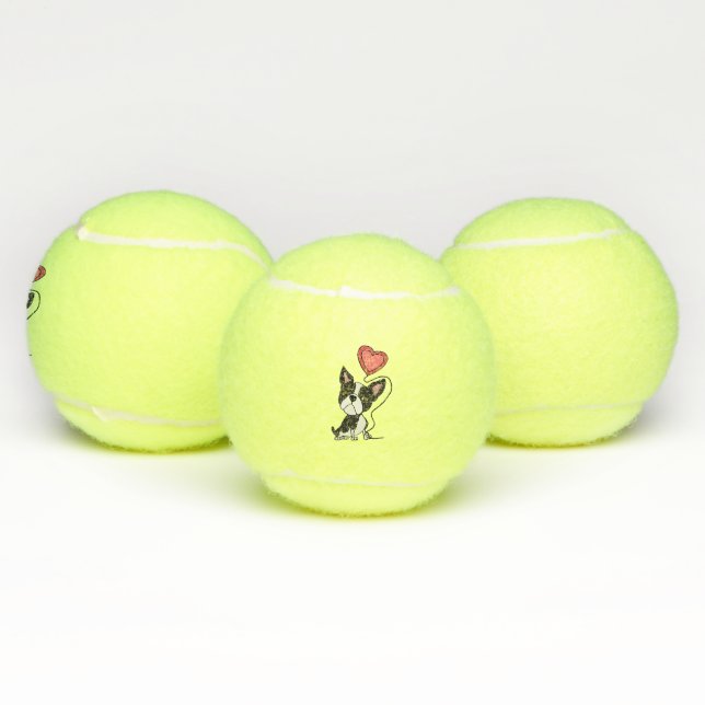 Funny Boston Terrier Love Cartoon Tennis Balls (Multi)