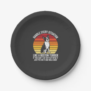Funny Boston Terrier Retro Dog Attitude Paper Plate