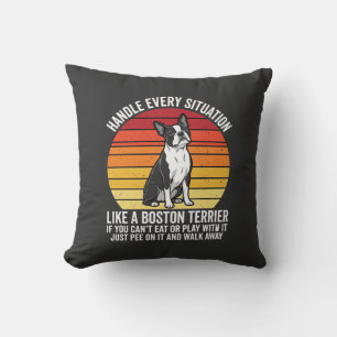 Funny Boston Terrier Retro Dog Attitude Throw Pillow
