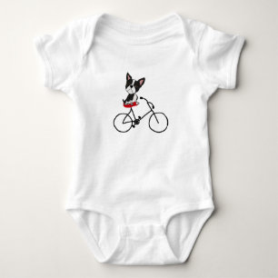 Funny Boston terrier Riding Bicycle Baby Bodysuit