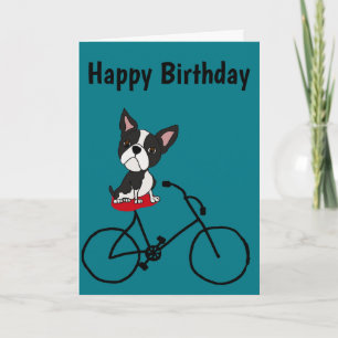 Funny Boston terrier Riding Bicycle Card