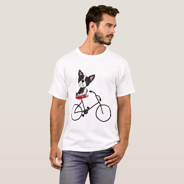 Funny Boston terrier Riding Bicycle T-Shirt (Front Full)