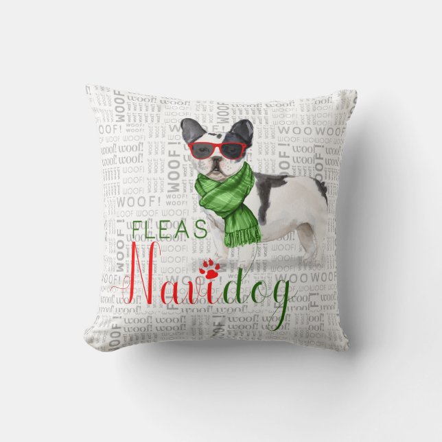 Funny Boston Terrier Watercolor Christmas Throw Pillow (Front)