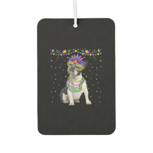 Funny Boston Terrier Wearing Carnival Mask Mardi Air Freshener