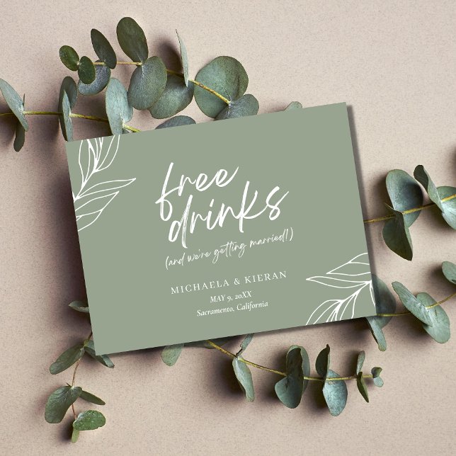 Funny Botanical Free Drinks Wedding Save The Date  Announcement Postcard (Creator Uploaded)