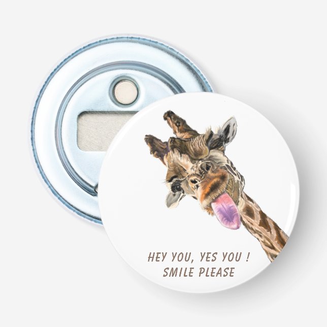 Funny Bottle Opener with Playful Giraffe Your Text (Front)