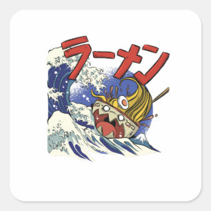 Funny Bowl of Ramen during an ocean storm Square Sticker