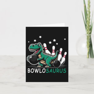 Funny Bowler Bowlosaurus T-rex Dinosaur Playing Bo Card