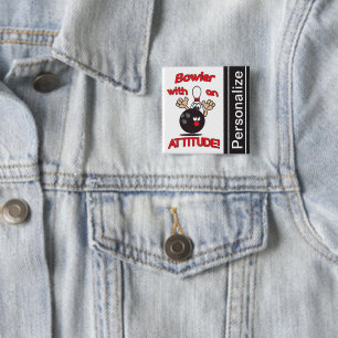 Funny Bowler with Attitude   Personalize  2 Inch Square Button
