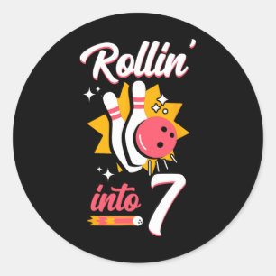 Funny Bowling 7th Birthday Rollin' Into 7  Classic Round Sticker