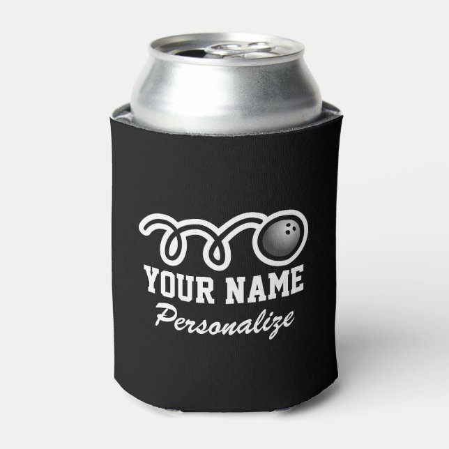 Funny bowling ball cartoon custom name gift can cooler (Can Front)