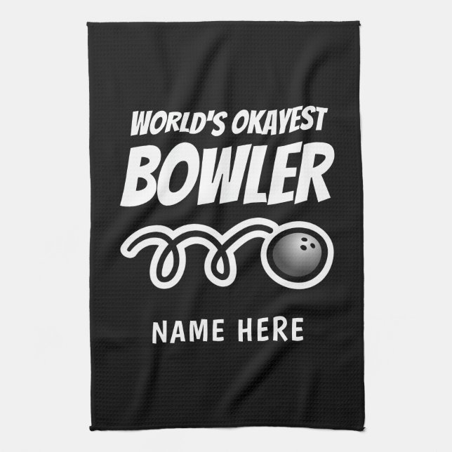 Funny bowling ball towel for Worlds Okayest bowler (Vertical)