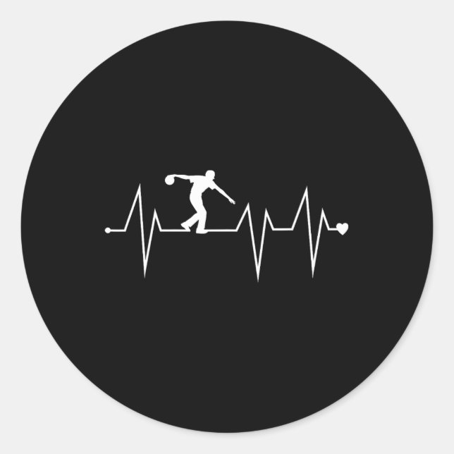 Funny Bowling Bowler Player Heartbeat Heart Pulse  Classic Round Sticker (Front)