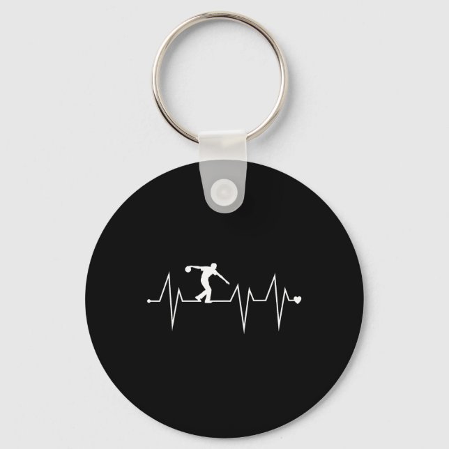 Funny Bowling Bowler Player Heartbeat Heart Pulse  Keychain (Front)