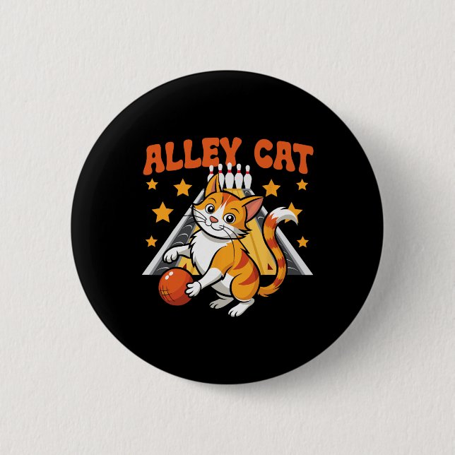 Funny Bowling Cat Pun Alley Cat  2 Inch Round Button (Front)
