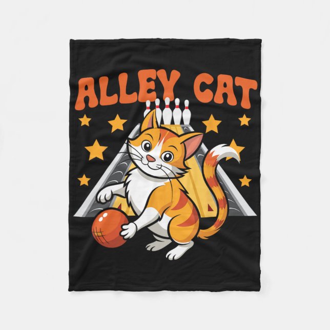 Funny Bowling Cat Pun Alley Cat  Fleece Blanket (Front)