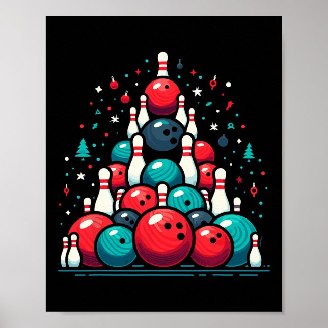 Funny Bowling Christmas Tree For Men Women Bowler  Poster (Front)