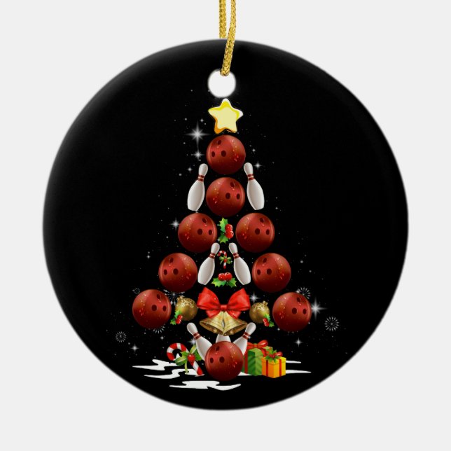 Funny Bowling Christmas Tree Light Xmas Gift Ceramic Ornament (Front)