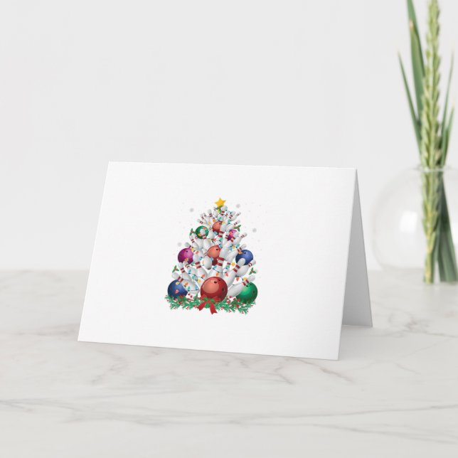 funny bowling christmas tree light xmas sport love holiday card (Front)