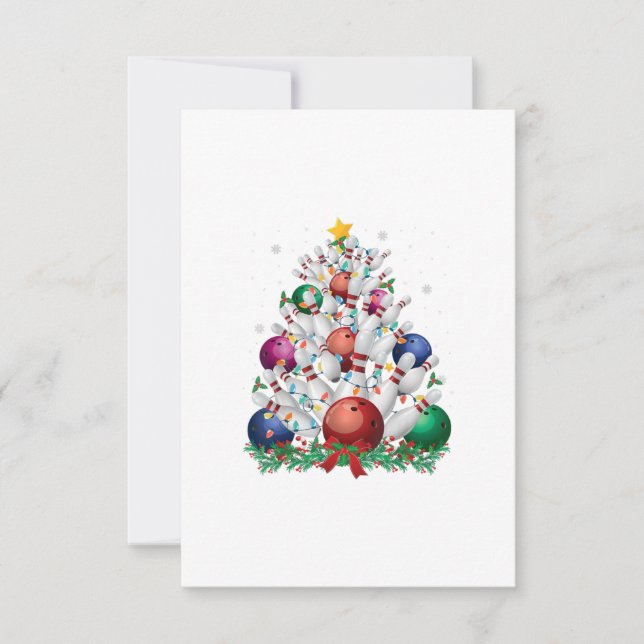 funny bowling christmas tree light xmas sport love invitation (Front)