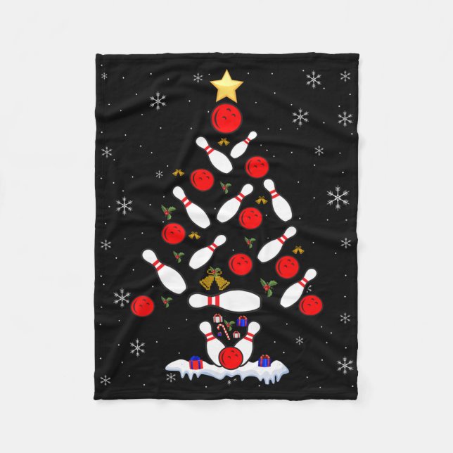 Funny Bowling Christmas Tree Lights Xmas For Men W Fleece Blanket (Front)