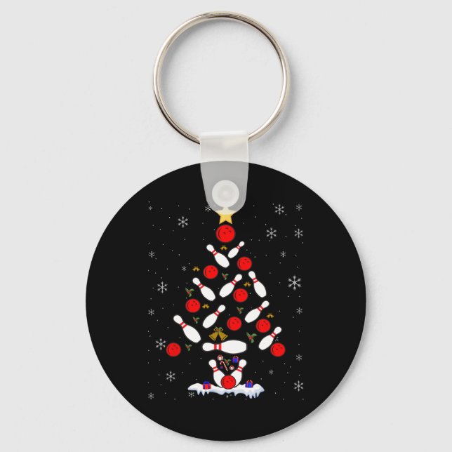 Funny Bowling Christmas Tree Lights Xmas For Men W Keychain (Front)