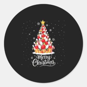Funny Bowling Christmas Tree Lights Xmas Men Women Classic Round Sticker