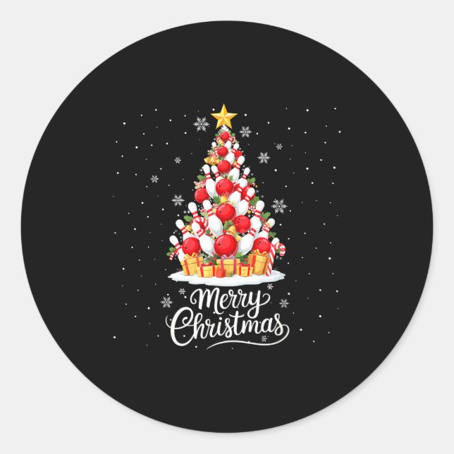 Funny Bowling Christmas Tree Lights Xmas Men Women Classic Round Sticker (Front)
