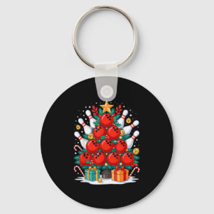 Funny Bowling Christmas Tree Lights Xmas Vibes Bow Keychain