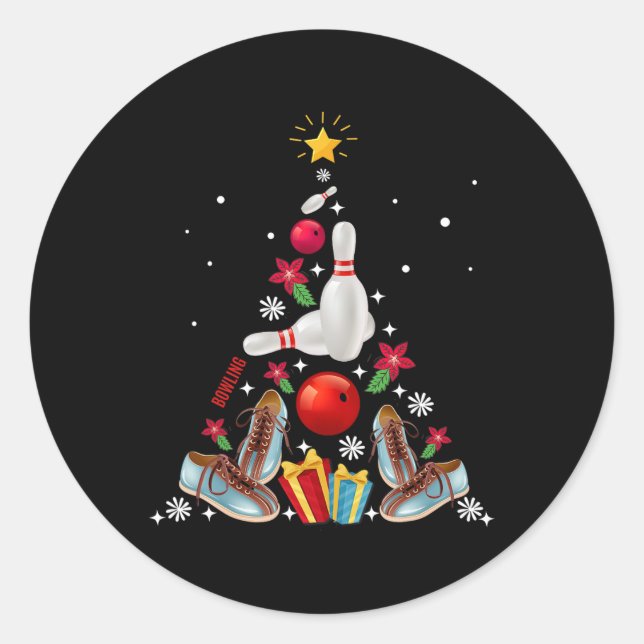 Funny Bowling Christmas Tree Ornament Decor Merry  Classic Round Sticker (Front)