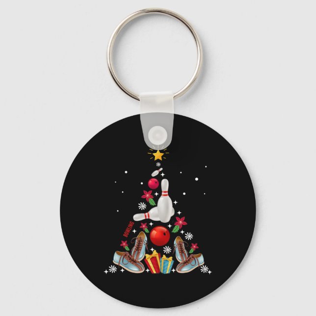 Funny Bowling Christmas Tree Ornament Decor Merry  Keychain (Front)